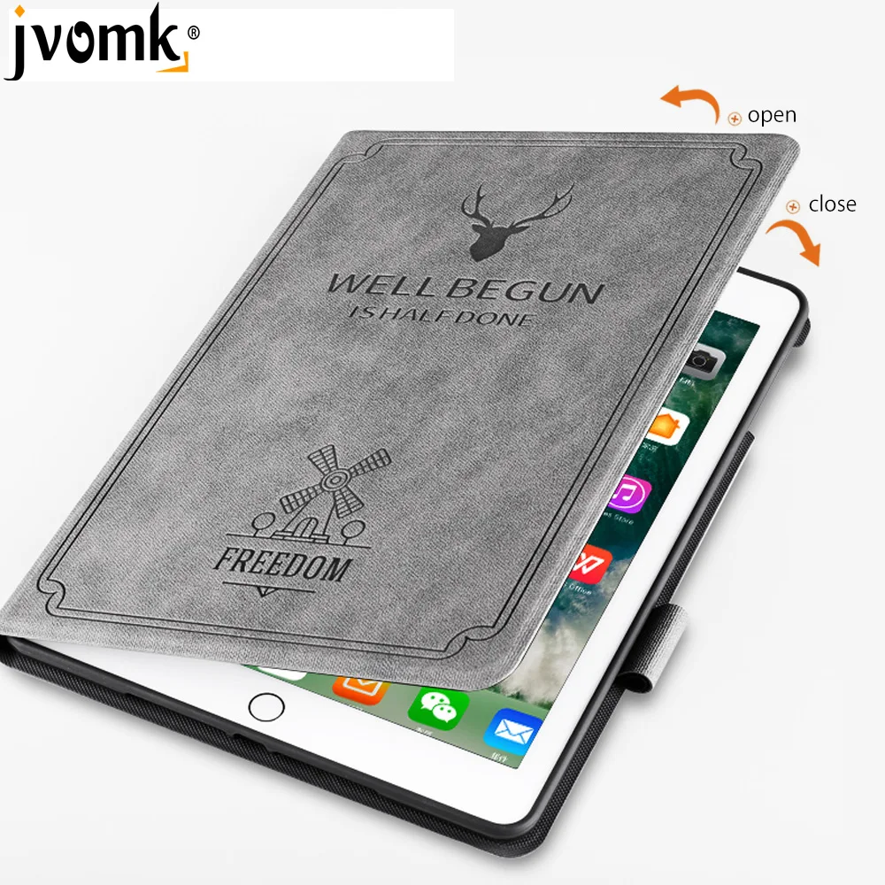 

For New iPad 9.7 inch 2017 2018 Air 1 2, Auto Sleep Smart Cover Deer Pattern PU Leather Soft silicone Case with Pencil Holder