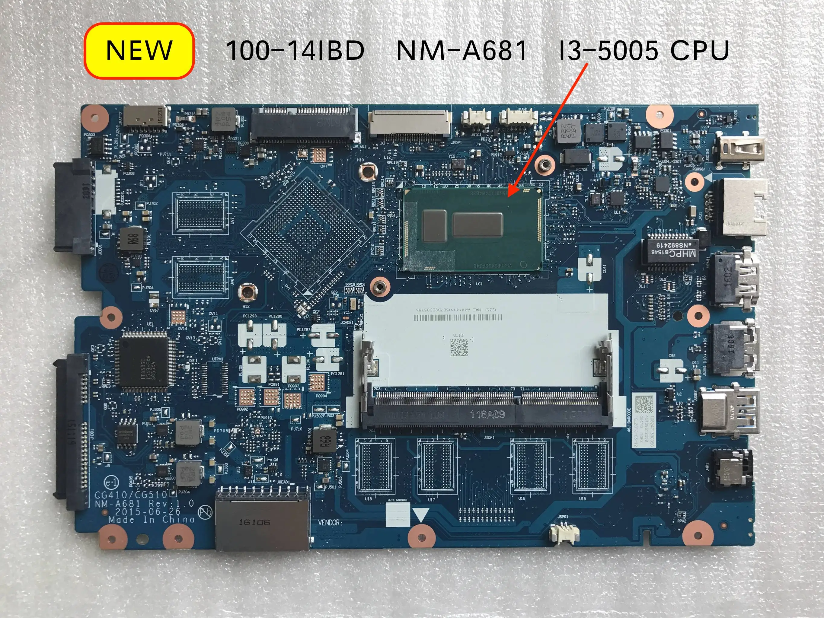 Новая материнская плата NM-A681 для Lenovo 100-14IBD ноутбука I3 |