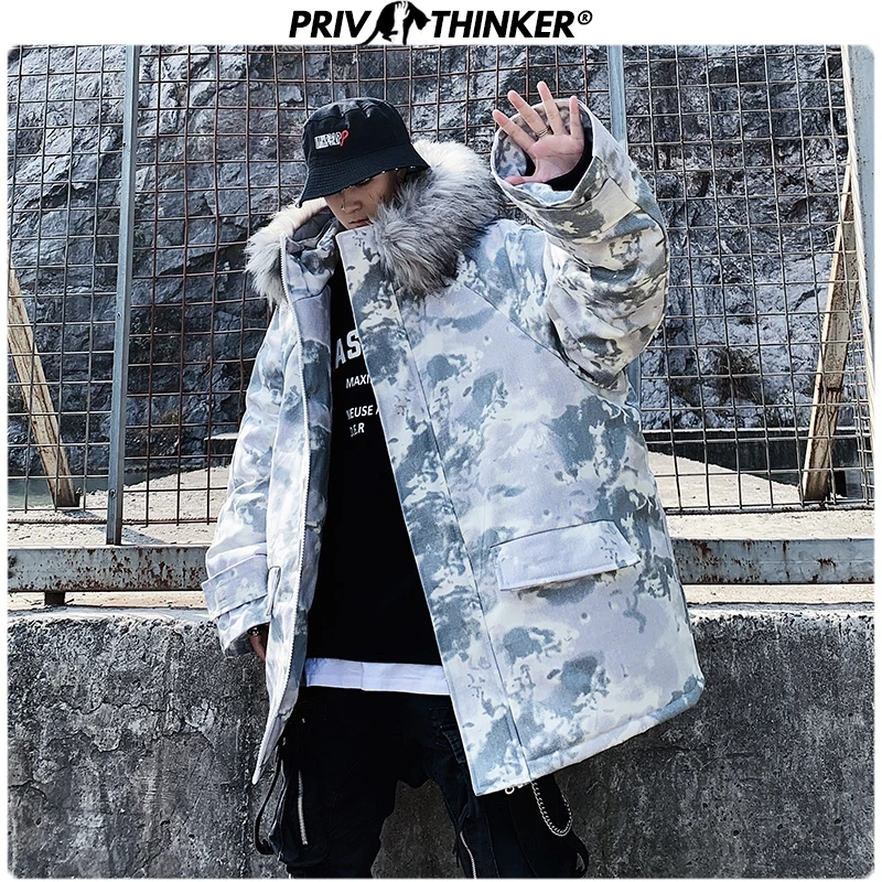 Privathinker, мужская, хип-хоп,, зимняя парка, куртки, мужская, теплая, толстая, с капюшоном, куртка, Мужская, верхняя одежда, большие размеры, с галстуком-краской, камуфляжные пальто