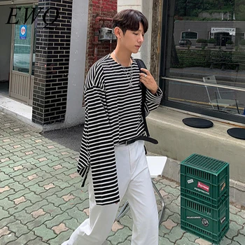 

EWQ / men's wear 2020 Spring fashion new black white Stripe Long Sleeve T Shirt korean Trend Loose oversize tops vintage 9Y891