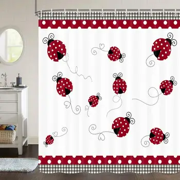 

Animal Shower Curtain for Bathroom, Cartoon Cute Red and White Ladybug Polka Dot for Kids Bathroom Decor, Bathroom Accessories