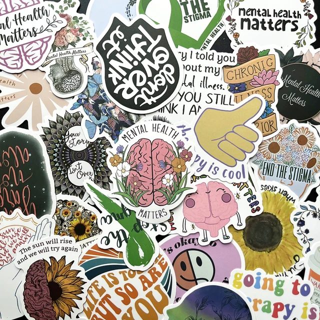 50PCS Mental Health Matters Cartoon Inspirational Girl Sticker For Kids Pvc Skateboard Luggage Case Helmet Laptop 2