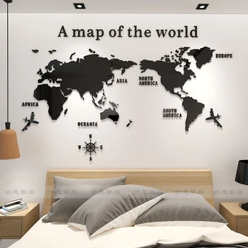 

European Type World Map 3D Acrylic Wall Stickers Crystal Mirror Stickers for Office Sofa TV Background Wall Decorative Stickers