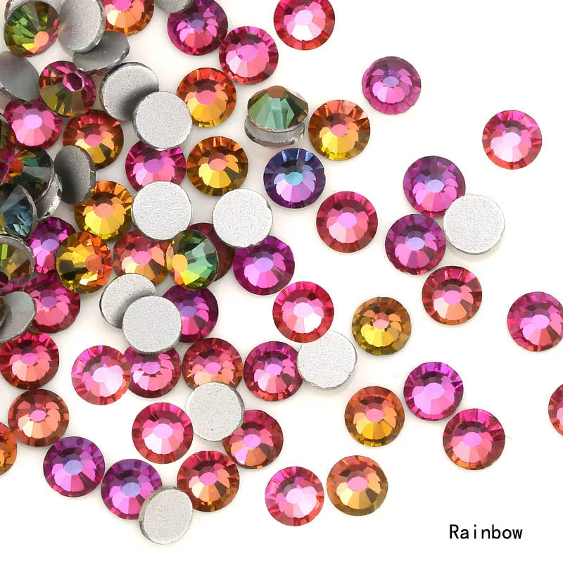 

YL Rainbow rhinestones Decorations SS3-SS34 1440 pcs charms crystal rhinestone glue on 3D flatback foil non-hotfix nail art