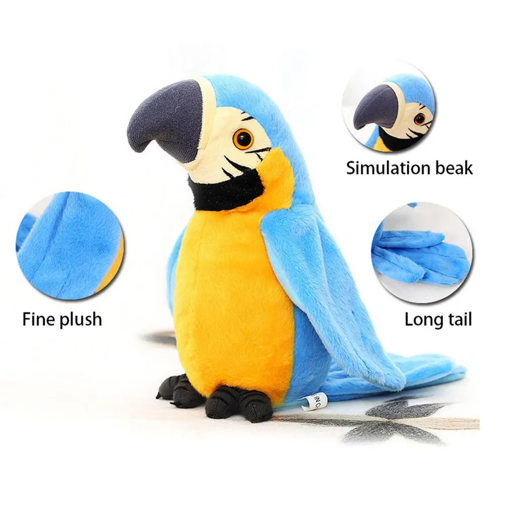 Electric Plush Recording Talk Log Cute Parrot Repetitions Wavy Wings Electric Simulation Parrot Toy Macaw Cute Kid Gift