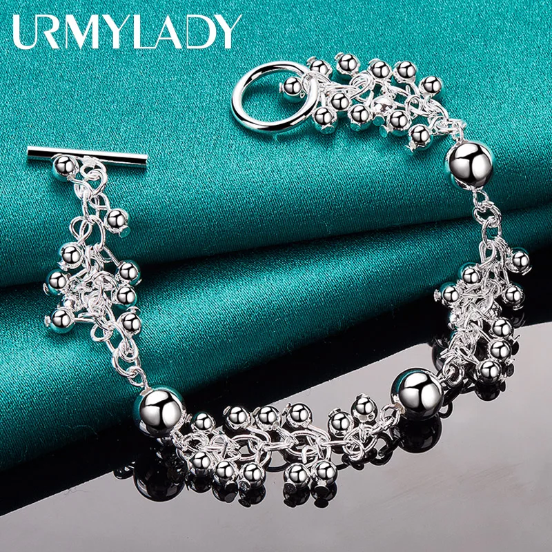

URMYLADY 925 Sterling Silver Grapes Smooth Beads Bracelets For Women Fashion Wedding Engagement Gift Jewelry