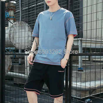 

2020 suit men's trend wild loose T-shirt men's short sleeve casual sports suit T-shirt five pants
