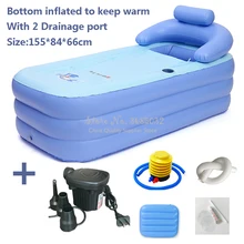 Складная надувная ванна, Пластиковая Складная Ванна для взрослых, ванна с 2 дренажными портами, розовый, синий, 155*84*66 см