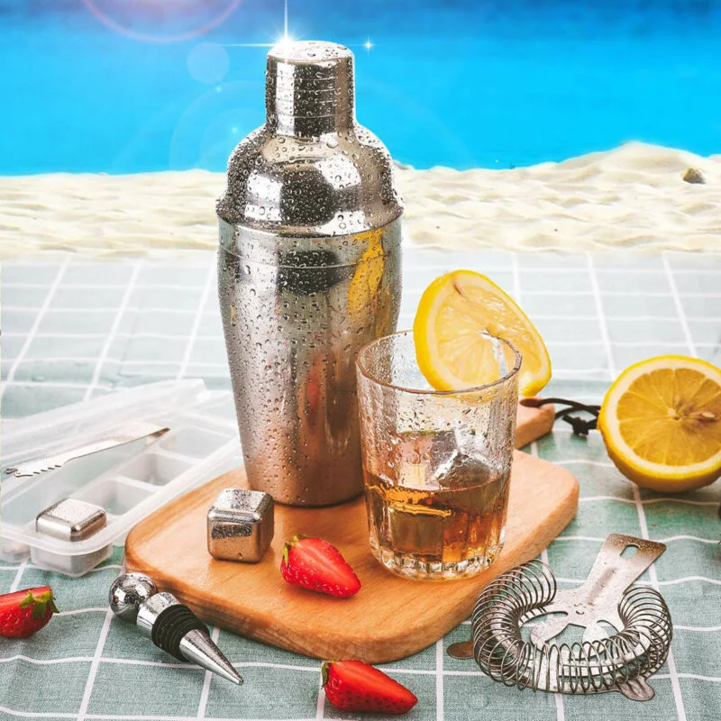 

Beginners/professional Mixers Silver Cocktail Whiskey Rum Shaker Maker Kit Gift