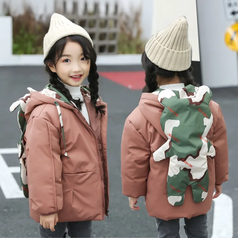 Детские пуховые пальто зимняя одежда для малышей с капюшоном куртки рисунком