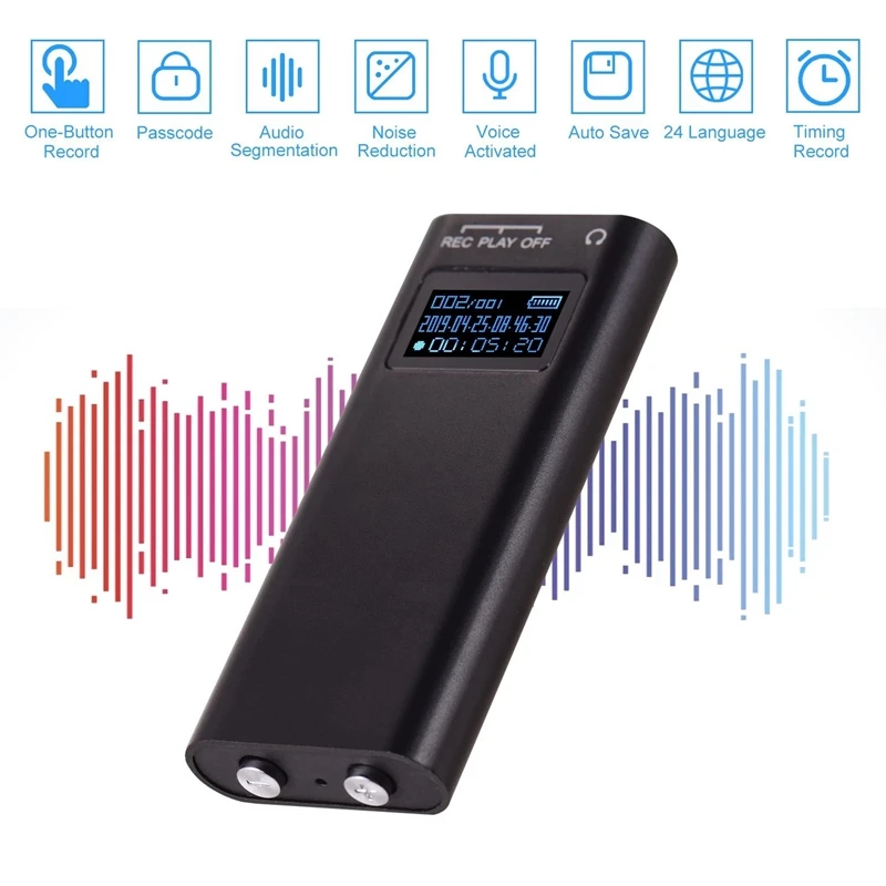 

Mini Digital Voice Sound Recorder MP3 Music Player One-Button Recording Voice-Activated Support Timed Recording with Clip 16GB C