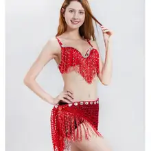 Танец живота топ бюстгальтер пояс Набор латинский блесток кисточкой Холтер бедра юбка Сексуальная вечеринка Хэллоуин костюм сценическая одежда