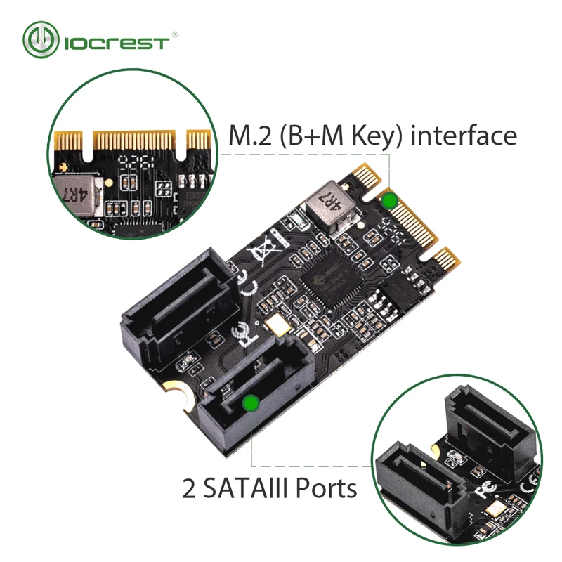 IOCREST 2 порта SATA III 6 ГБ/сек. M.2 22x42 M ключ и B Ключ контроллер адаптер