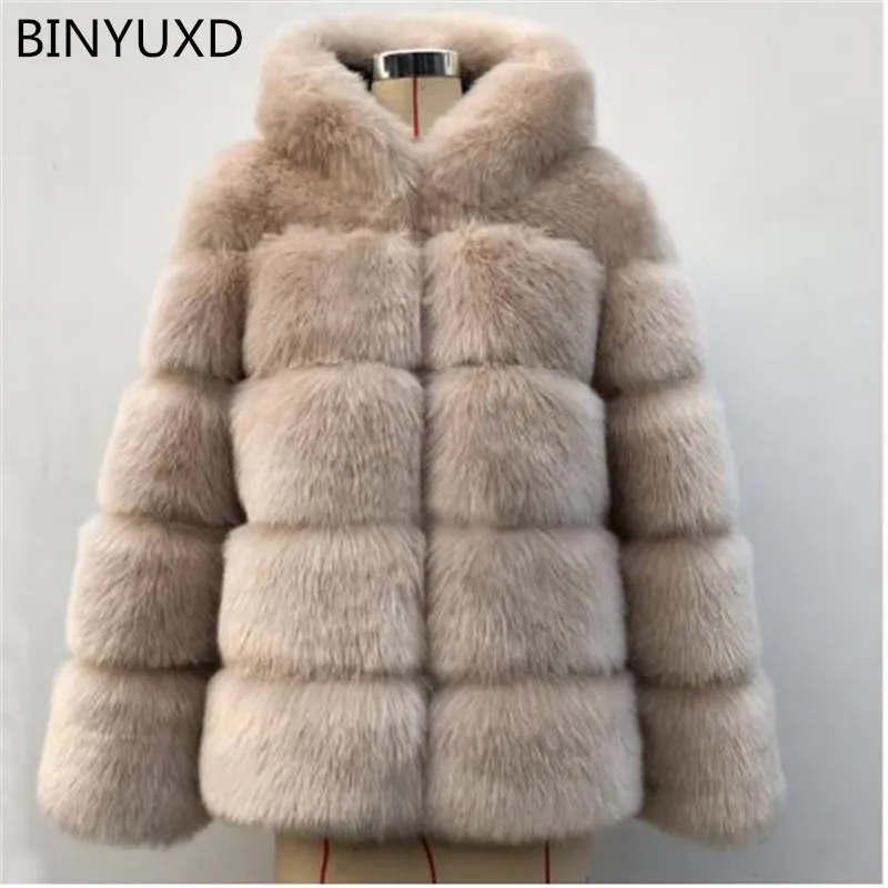 BINYUXD зимний жилет пальто толстое теплое пальто из искусственного меха для женщин плюс размер с капюшоном с длинным рукавом куртка из искусственного меха Роскошные зимние меховые пальто