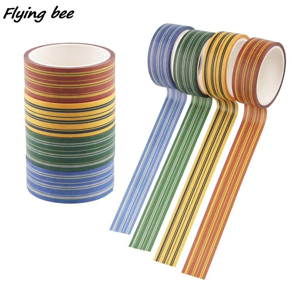 

Flyingbee 15mmX5m Magic School Four Colleges Yellow Green Stripe Decorative Paper Washi DIY Tapes School Office Supply X1104