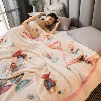 

Soft Warm Plaid Fleece Bed Blanket Large Mesh Flannel Blankets Thick Breathable Coral blanket on bed home textiles