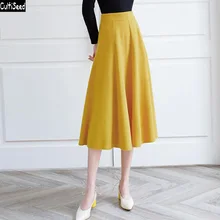 Женские осенние зимние шерстяные юбки женские новые модные офисные вечерние плиссированные юбки женские желтые длинные юбки с высокой талией