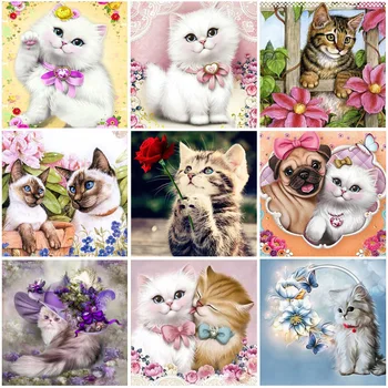 

DIY Cat 5D Diamond Painting Cross Stitch Full Round Drill Mosaic Animal Diamond Embroidery Home Decor Wall Sticker