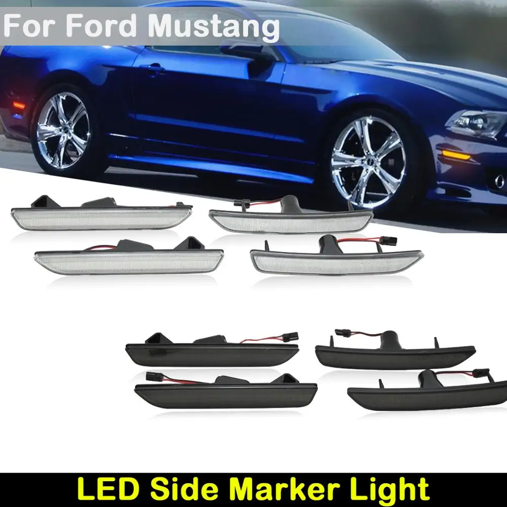 

For Ford Mustang 2010-2014 Clear or Smoked Lens Car front Amber rear red Parking Lamp LED side marker lamp Turn Signal Light