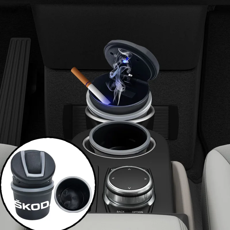 

Car LED Ashtray Accessories Garbage Coin Storage Cup Container Cigar Ash Tray for Skodas Octavia A5 A7 Fabia Superb Car-Styling
