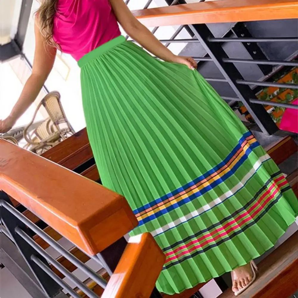 Модные женские с высокой талией винтажные Печатные повседневные пляжные длинные плиссированные юбки