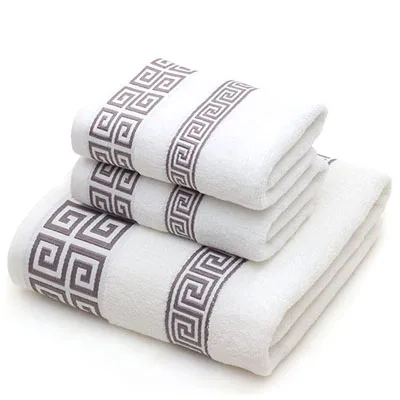 3 Pack Geometric Terry Towel Set For Bathroom 100% Cotton 1PC 70x140cm Bath Towel 2PCS 35x75cm Hand Face Towels For Adults A White