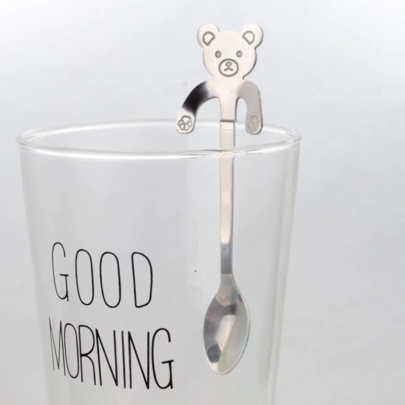 Silver Bear Милая кошачья ложка, мороженое, чайная ложка с длинной ручкой, столовые приборы, инструменты для питья, кухонный гаджет, кофейная чашка, аксессуары, ложки - Цвет: Silver Bear