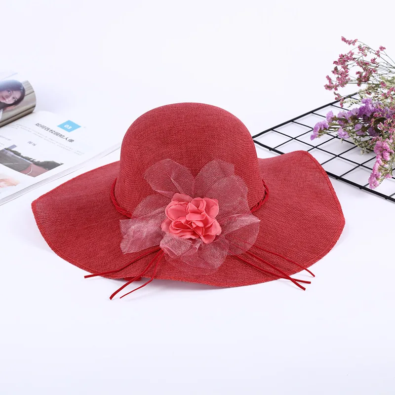 Summer new Sun Hat ladies Korean bow hat wave large brim beach hat Sun visor Hat - Color: Black