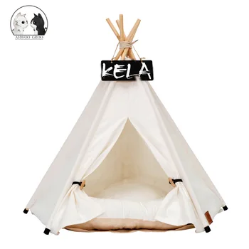 

Portable Canvas Pet Tent Dog House Puppy Teepee Bed Nest with Thick Cushion Dog Cat Excursion Outdoor Indoor Cone Tent 2020 New