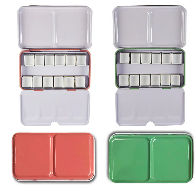 Empty Watercolor Paints Tins Box Palette Painting Storage 6/12 Full Pans 12/24 Half Pans for Art Painting Supplies