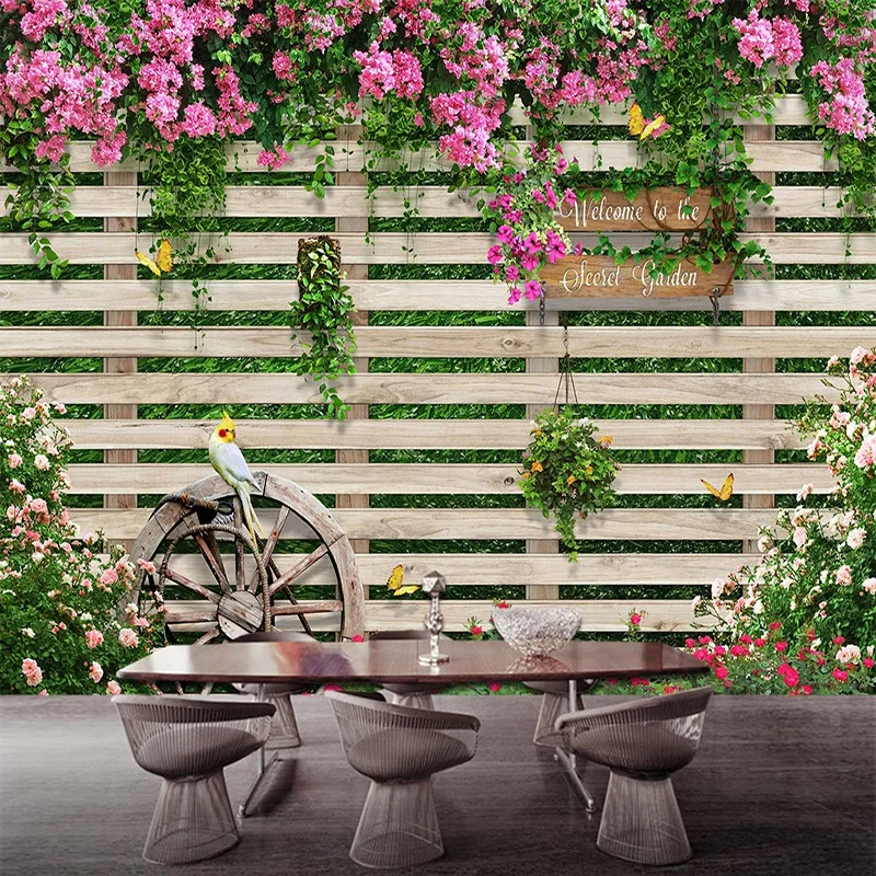 Фото обои 3D деревянная доска цветы розы фрески Ресторан Кафе гостиная фон обои для стен 3D Papel де Parede