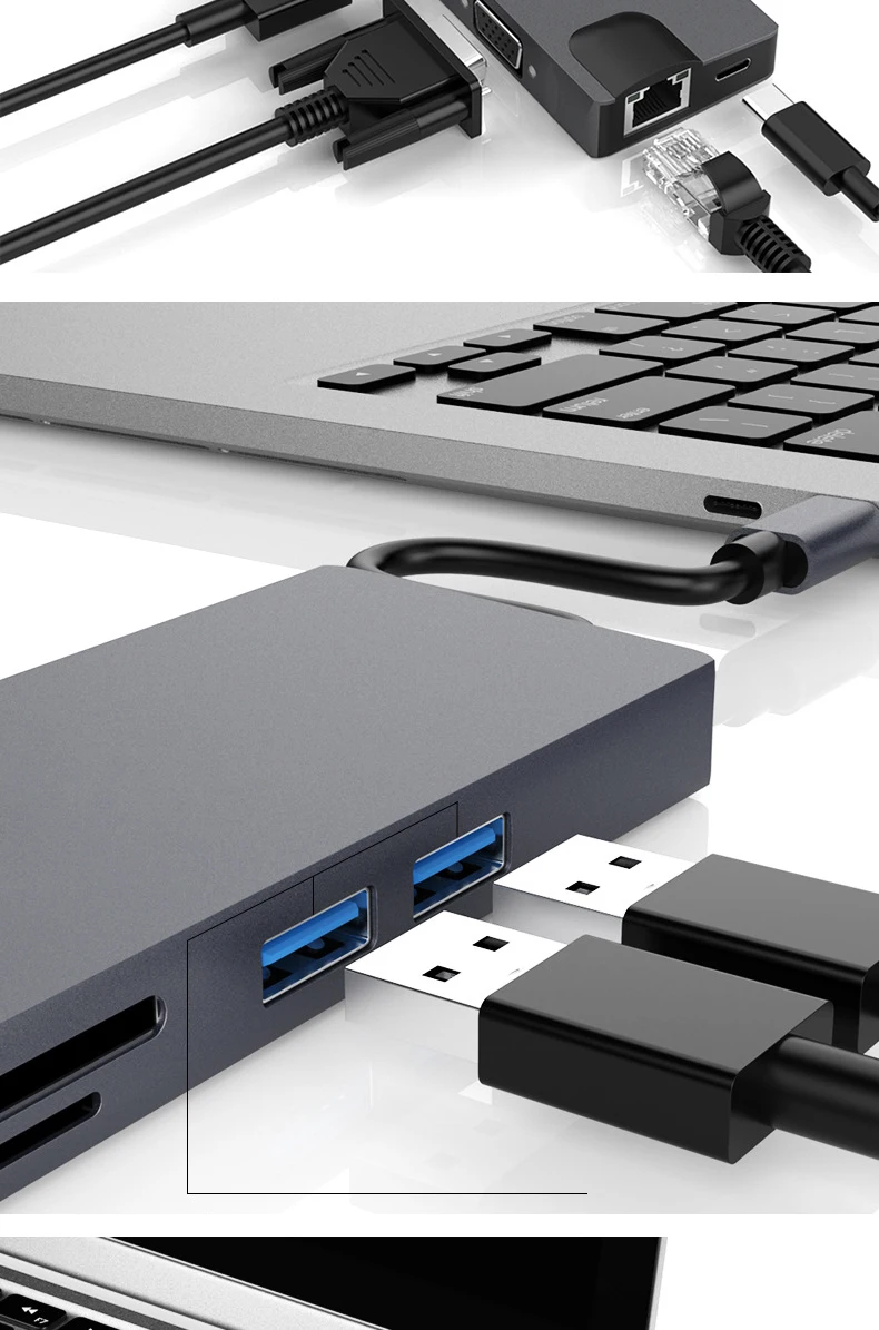 Type-c USB3.0 SD TF слот для карт Gigabit LAN концентратор VGA HDMI порт питания концентратор подходит для ноутбуков с типом c или Thunderbolt3 Macbook