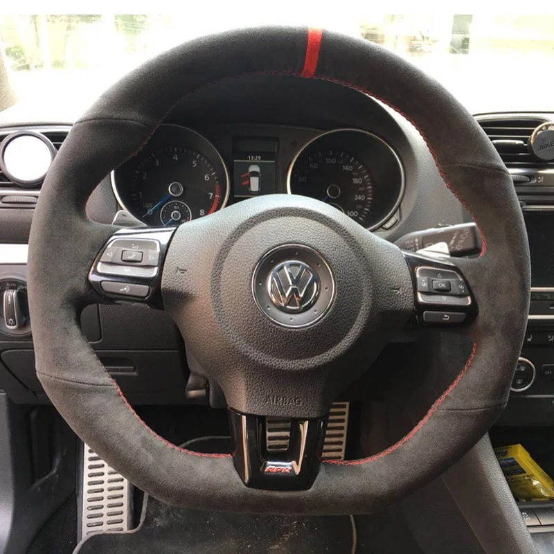New DIY Leather Steering Wheel Hand Sewing Wrap Cover Fit For Volkswagen Golf 6 GTI MK6 / Polo GTI / Scirocco R Passat CC