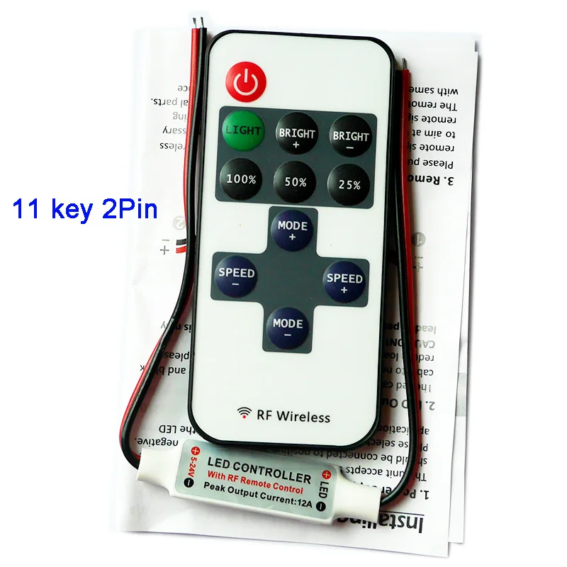 11 Key 2Pin 11 кнопками одноцветный светодиодный диммер постоянного тока 5 В, 12 В, 24 В постоянного тока, 12A мини-затемнение регулятор линейного светильника для 5050 3528 3014 2835 Светодиодный светильник лента - Цвет: 11 Key 2Pin