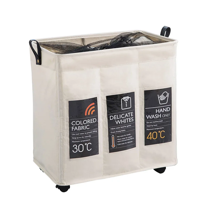 

-Processing Customizable WD3-124B-Three Grid Mesh Drawstring Top with Wheels Iron Frame Laundry Basket Storage Basket