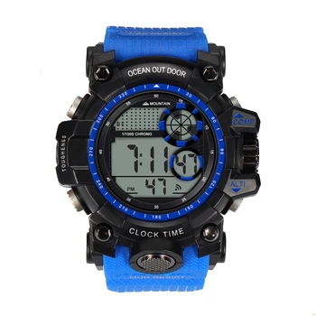 

Multifunctional Men LED Luminous Digital Watch Waterproof Sports Electronic Watches Blue Silicone Strap Wristwatch Military Gift