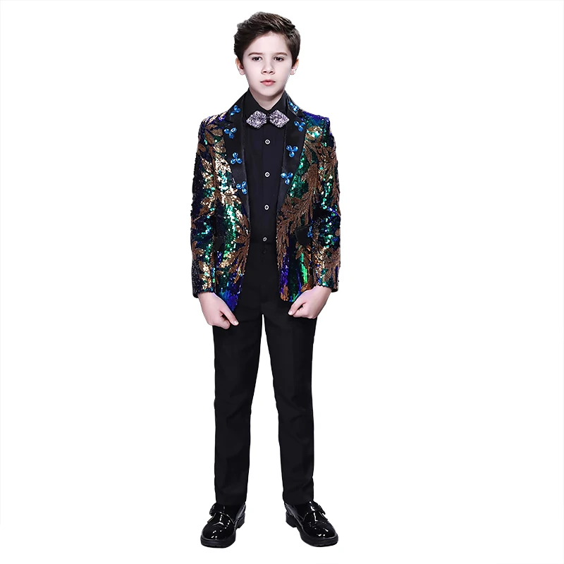 

Kids Jacket Pants Shirt Tie 4-Pcs Clothing Set Children Performance Party Tuxedo Dress Costume Flower Boys Formal Wedding Suit