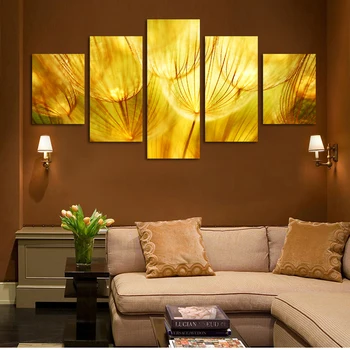 

Cuadros 5 Panel Wall Art Gold Flower Oil Posters On Canvas Quartz Crystal Abstract Paintings Pictures Decor Hd 2016 Top Fashion