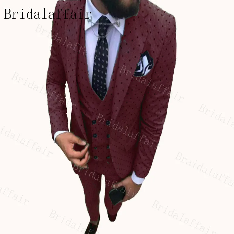 Bridalaffair,, мужской костюм в горошек, 3 предмета, новейший дизайн пальто, брюки, смокинги с отворотом, Женихи, мужские свадебные/вечерние блейзеры