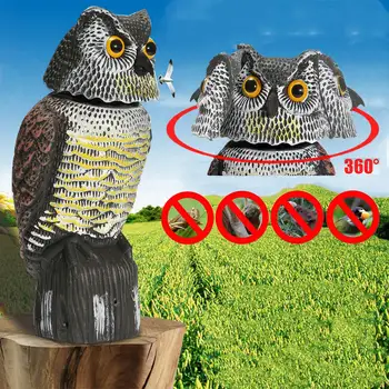 

Bird Scarer 360 Rotate Head Realistic Control Scarecrow Owl Bird Pest Scarer Repellent with Voice Control for Patio Yard Garden
