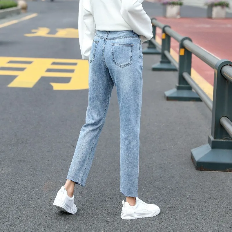 Новинка 2019 года для женщин Высокая талия прямые джинсы Винтаж карманы на молнии Твердые джинсовые брюки женские повседневное свободные