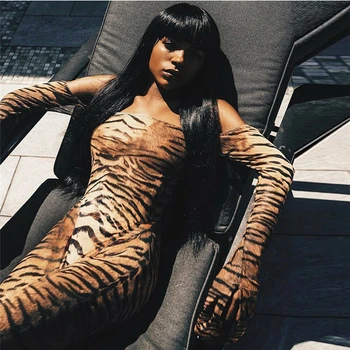 

Fashion Women Mesh Print Jumpsuit Sexy 2020 Ladies Long Sleeve Leopard Print Summer Jumpsuit Romper