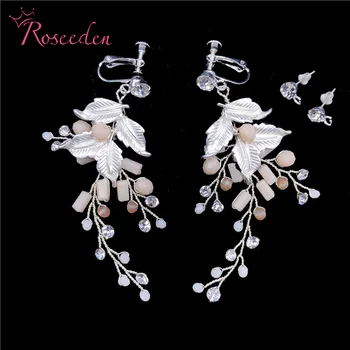 

Handmade Rhinestones Crystals Clip Ear Pin Wedding Dangle Earrings Bridal Chandelier Earrings Women Jewelry RE3580