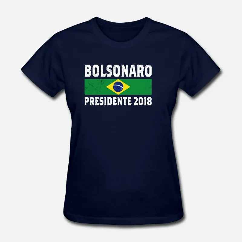 Women-Navy Blue Новые футболки Bolsonaro Presidente, бразильские мужские футболки, хлопковые футболки с круглым вырезом для отдыха размера плюс S-5xl, женские футболки - Цвет: Women-Navy Blue