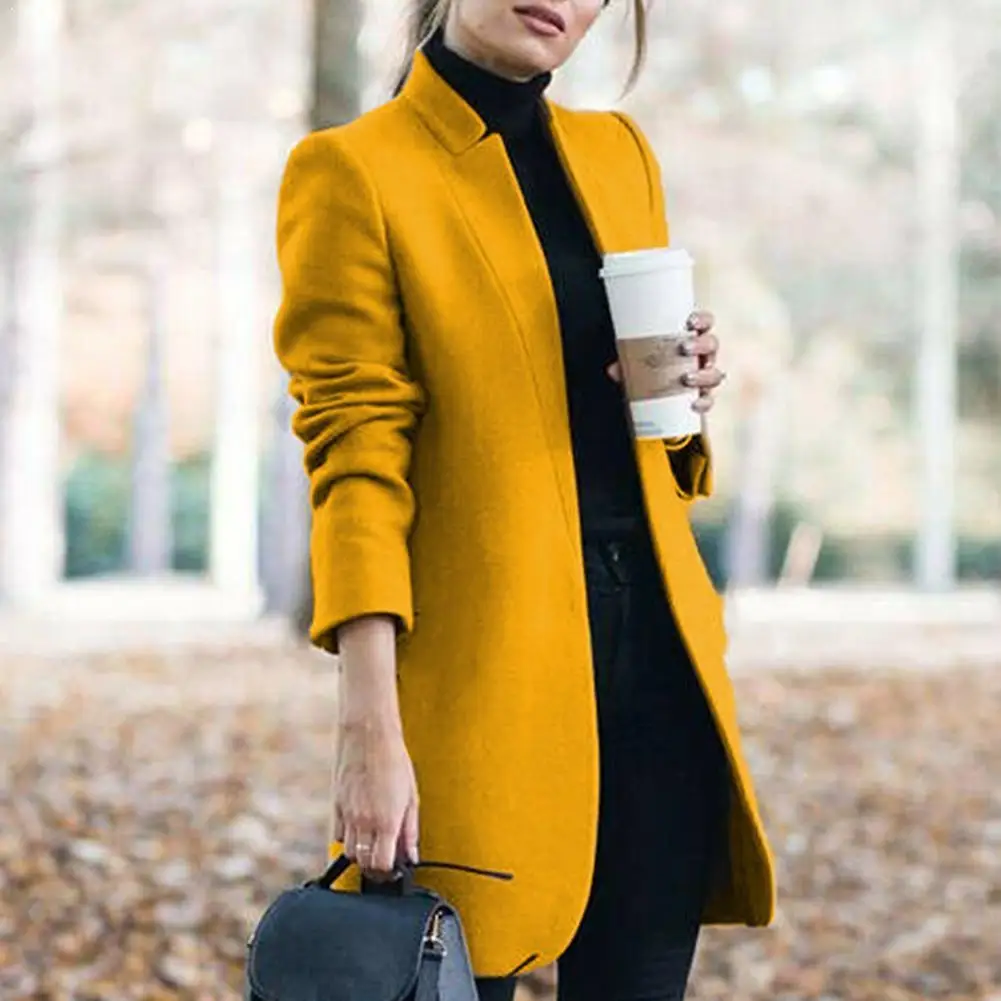 Abrigo de lana de alta calidad para mujer, abrigo largo ajustado con cuello gabardina, nuevo, otoño e invierno, K4G5, 2020