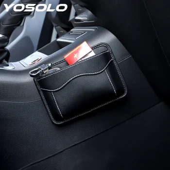 

YOSOLO PU Leather Car Pouch Bag Organizer Universal Card Mobile Phone Collecting Sticky Bag Interior Accessories Car Storage Box