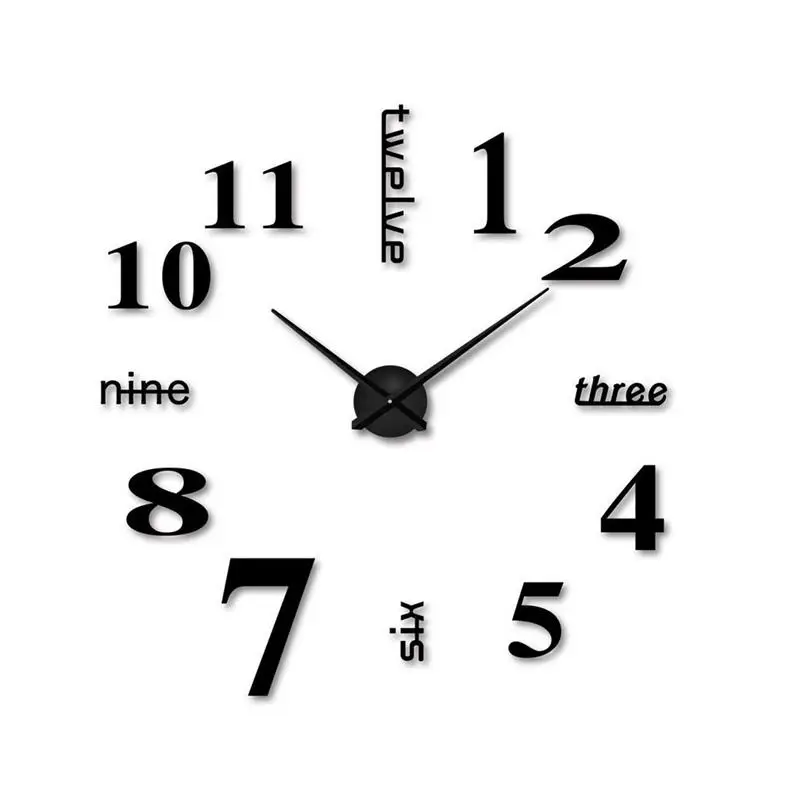 3D DIY настенные часы Наклейка на стену Съемная кварцевая игла самоклеящаяся художественная наклейка Haning часы для домашнего декора гостиной - Цвет: Black