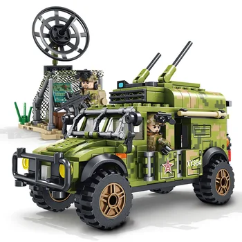 

New 303pcs Military Communication Command Car Building Blocks Model Technic City Military Soldier Weapon Toys for Children