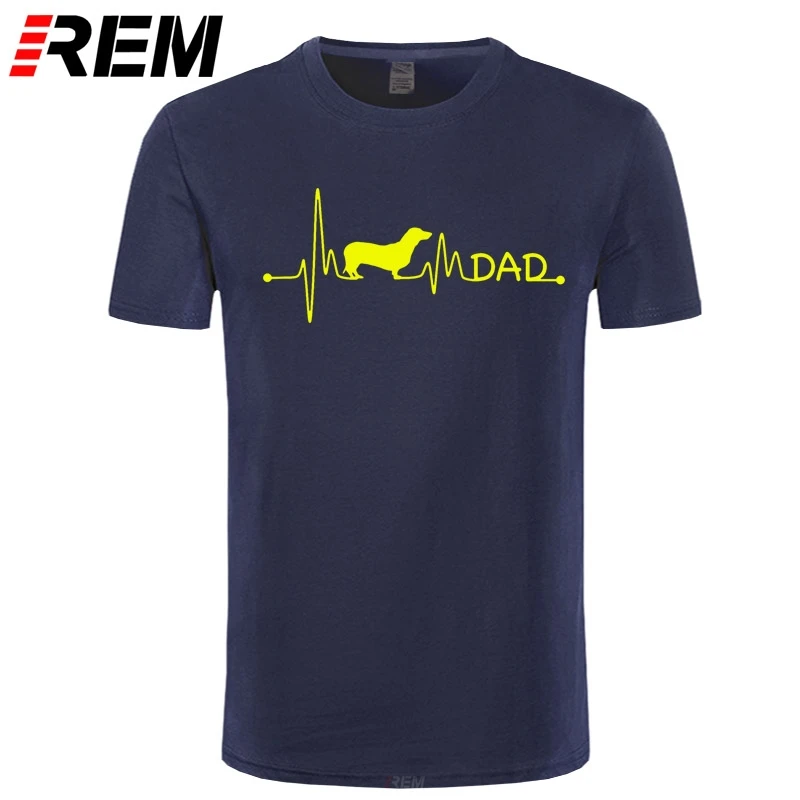 REM heartbeat pulse line такса teckel dad dog Подарочная футболка на заказ стандартная с круглым