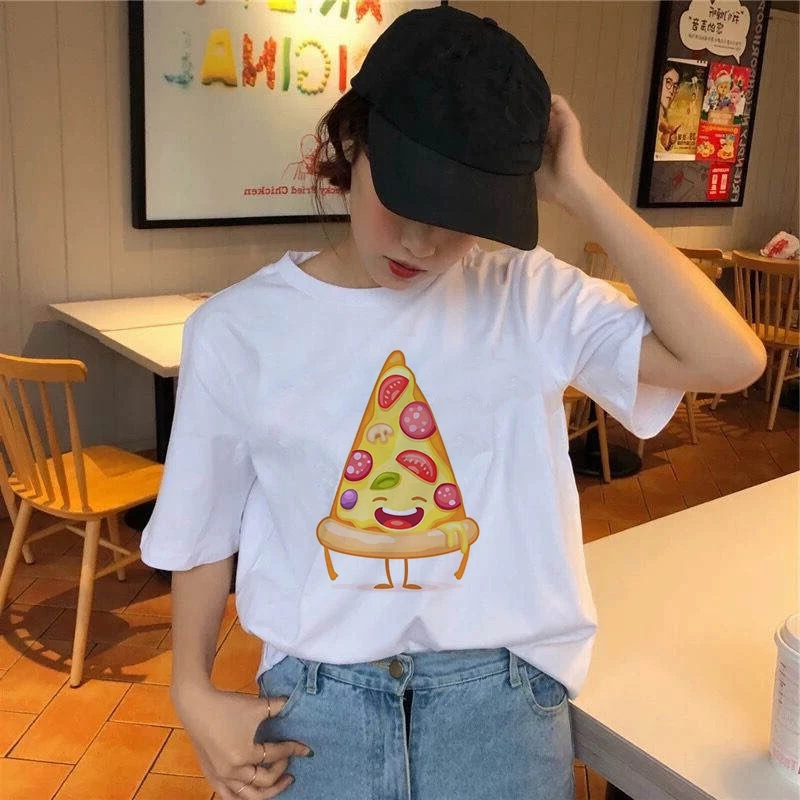 Women's T-shirt Delicious pizza Print T-shirt Clothes White TShirt Harajuku Graphic T-shirt Fashion Landscape T-shirt Female